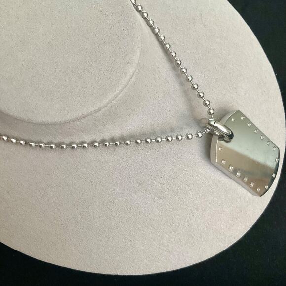 Men’s Genuine Diamond Dog Tag Pendant & Chain ~ Pre-loved Retails $400.00 - Picture 1 of 12